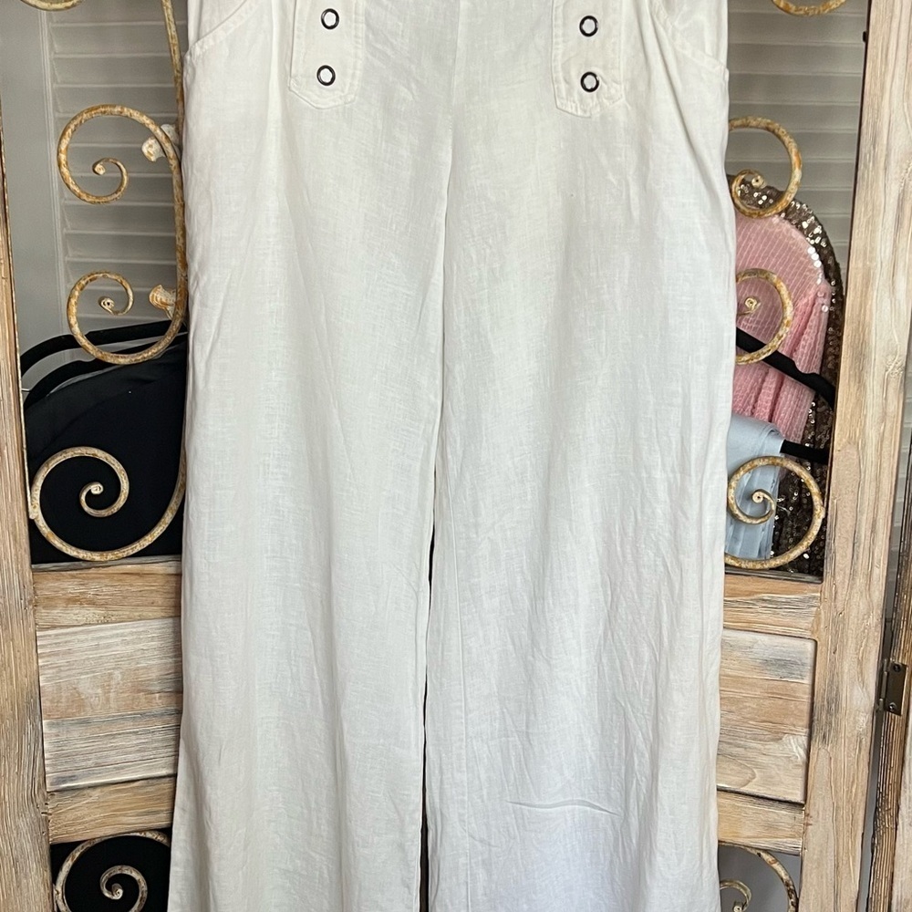 Linen SZ 6, London Jean Stark White Wide Leg Trousers. - Picture 3 of 11